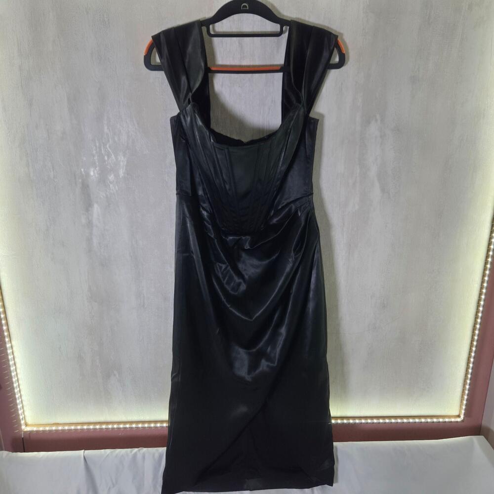 Rosedress Dress Womens XL Black Satin Off Shoulder Bodycon Midi Side Slit Party